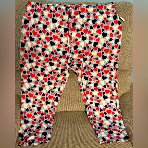 HEARTS Pajama Lounge Pants * size XXL 2X 2XL * Blue Red White * Heart and Flag * - Picture 1 of 9